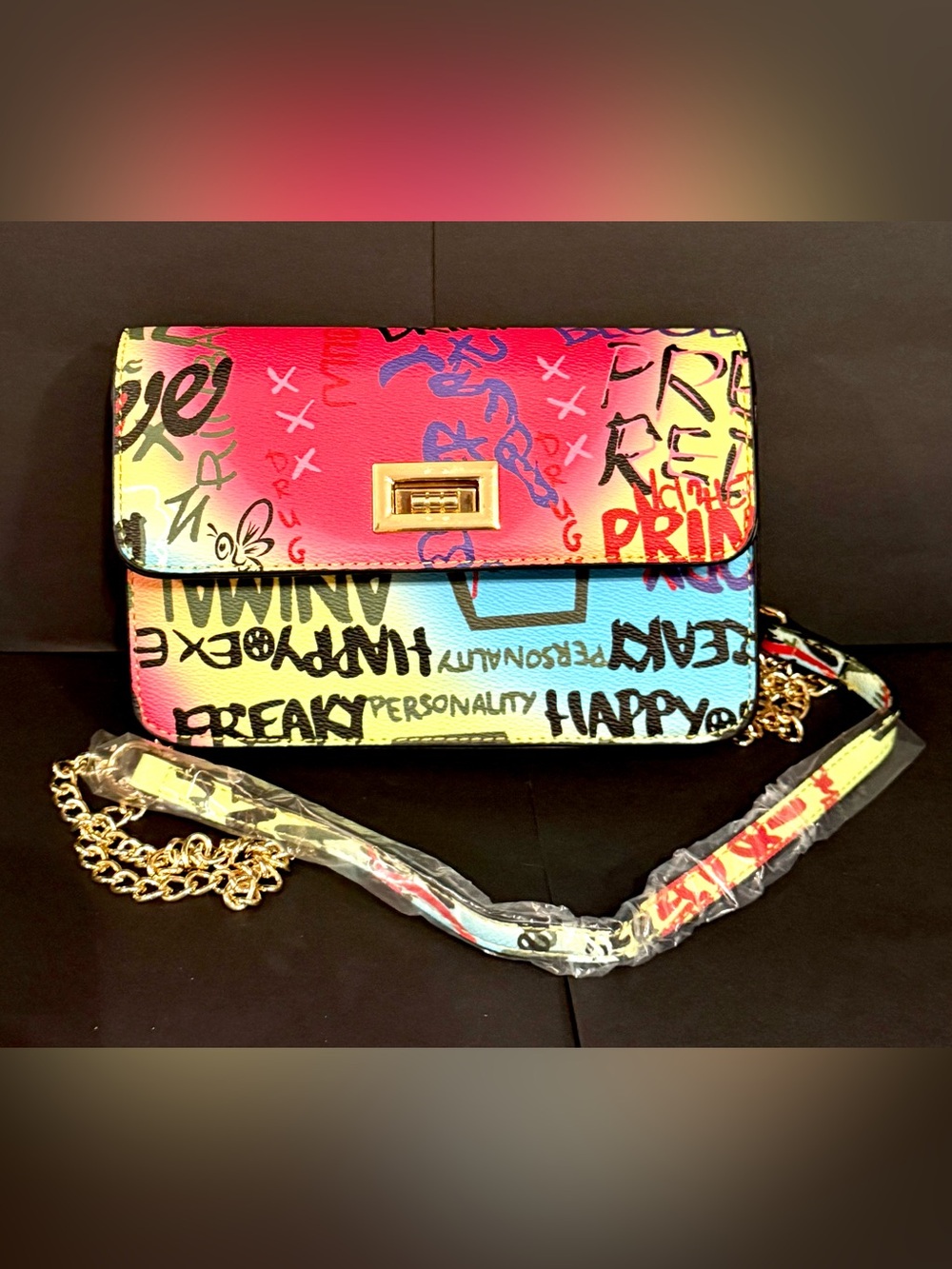 Multicolor Graffiti Print Crossbody Bag